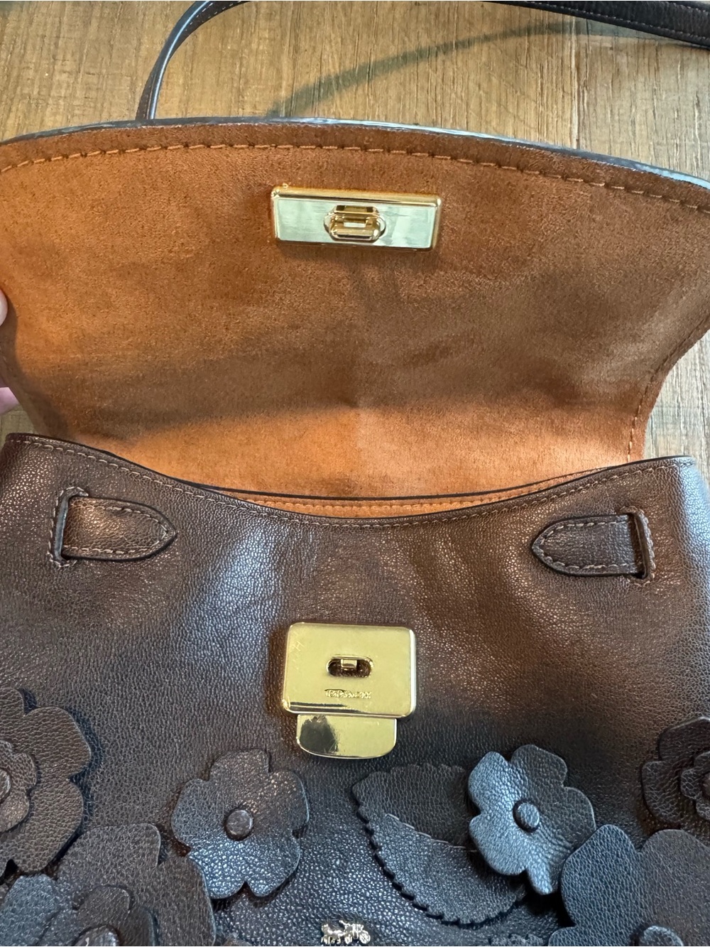 Coach Brown Floral Appliqué Leather Satchel - Picture 5 of 9